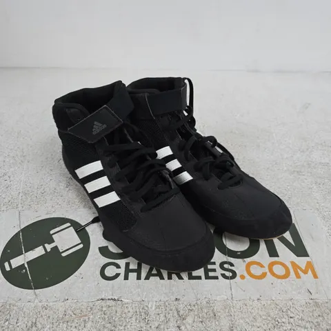 ADIDAS BLACK HIGH-TOP TRAINERS - UK 8