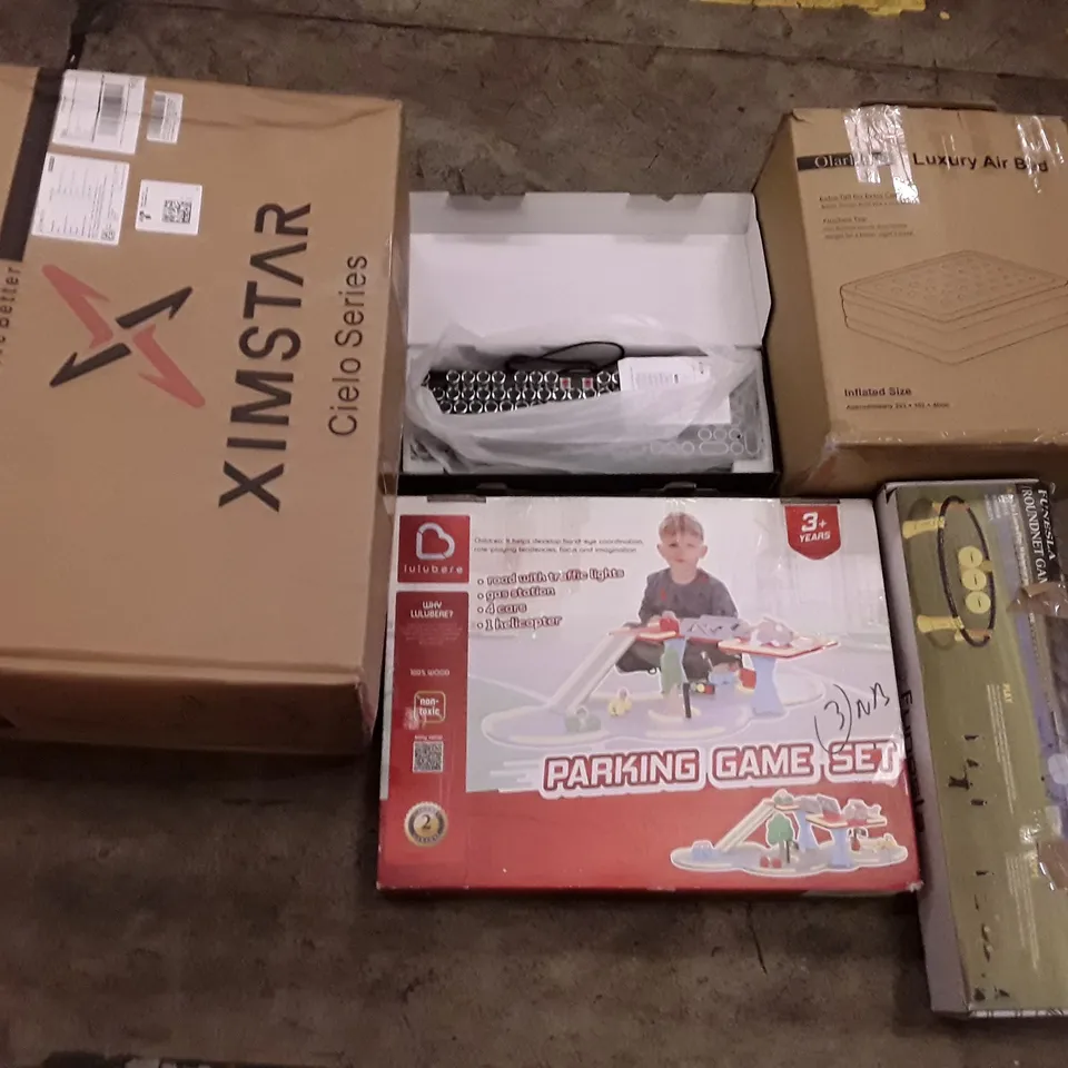 PALLET OF ASSORTED PRODUCTS INCLUDING OFFICE CHAIR, PARKING GAME SET, KEYBOARD, LUXURY AIR BED, ROUNDNET GAME