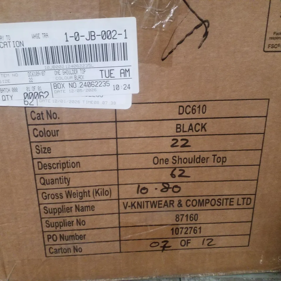 BOX CONTAINING APPROXIMATELY 62 BRAND NEW SIMPLY BE BLACK ONE SHOULDER TOPS - SIZE 22