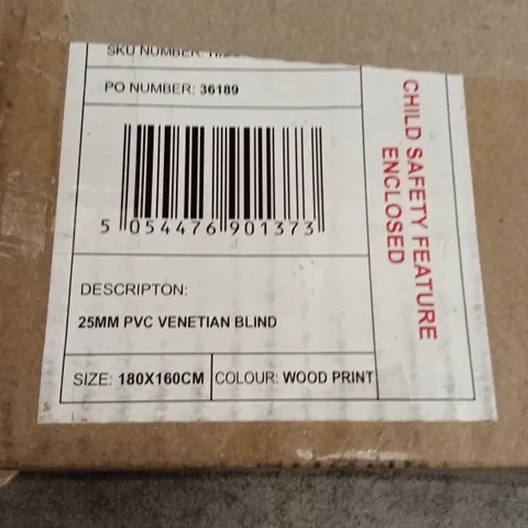 BOXED 25mm PVC VENETIAN BLIND, WOOD PRINT - 180 x 160cm