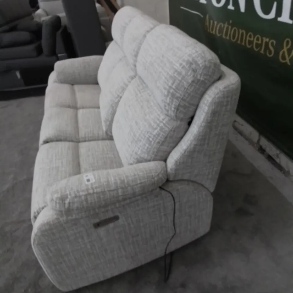 DESIGNER G PLAN MADE KINGSBURY SHORE OATMEAL FABRIC ELECTRIC RECLINING THREE SEATER SOFA