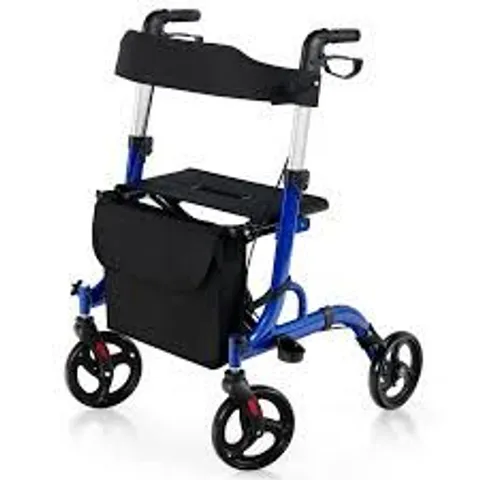 BOXED COSTWAY 2 IN 1 LIGHTWEIGHT ROLLATOR ALUMINUM TRANSPORT CHAIR FOLDING MEDICAL WALKER - BLUE