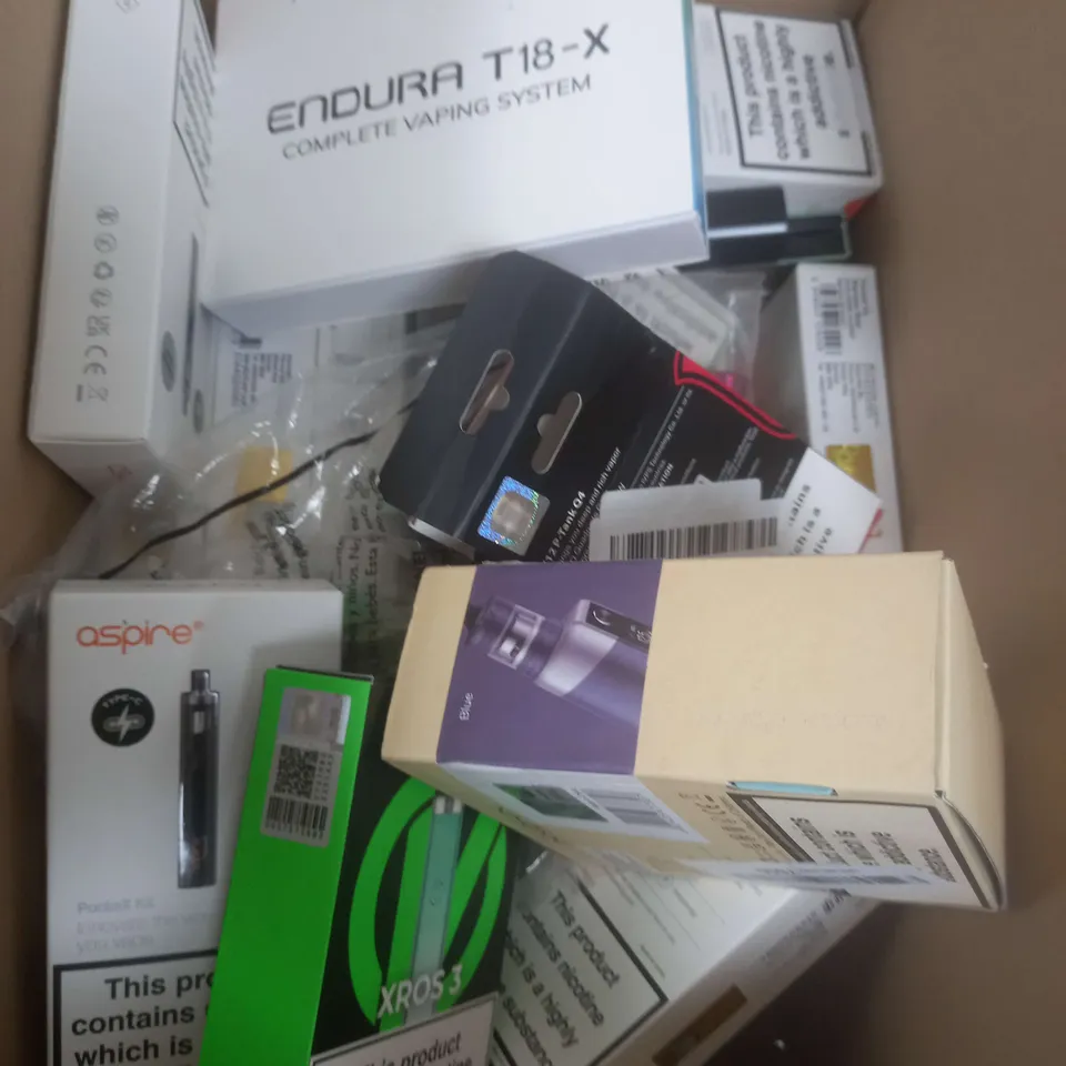BOX OF APPROXIMATELY 10 ASSORTED E-CIGARATTES TO INCLUDE GEEKVAPE, SMOK, UWELL ETC