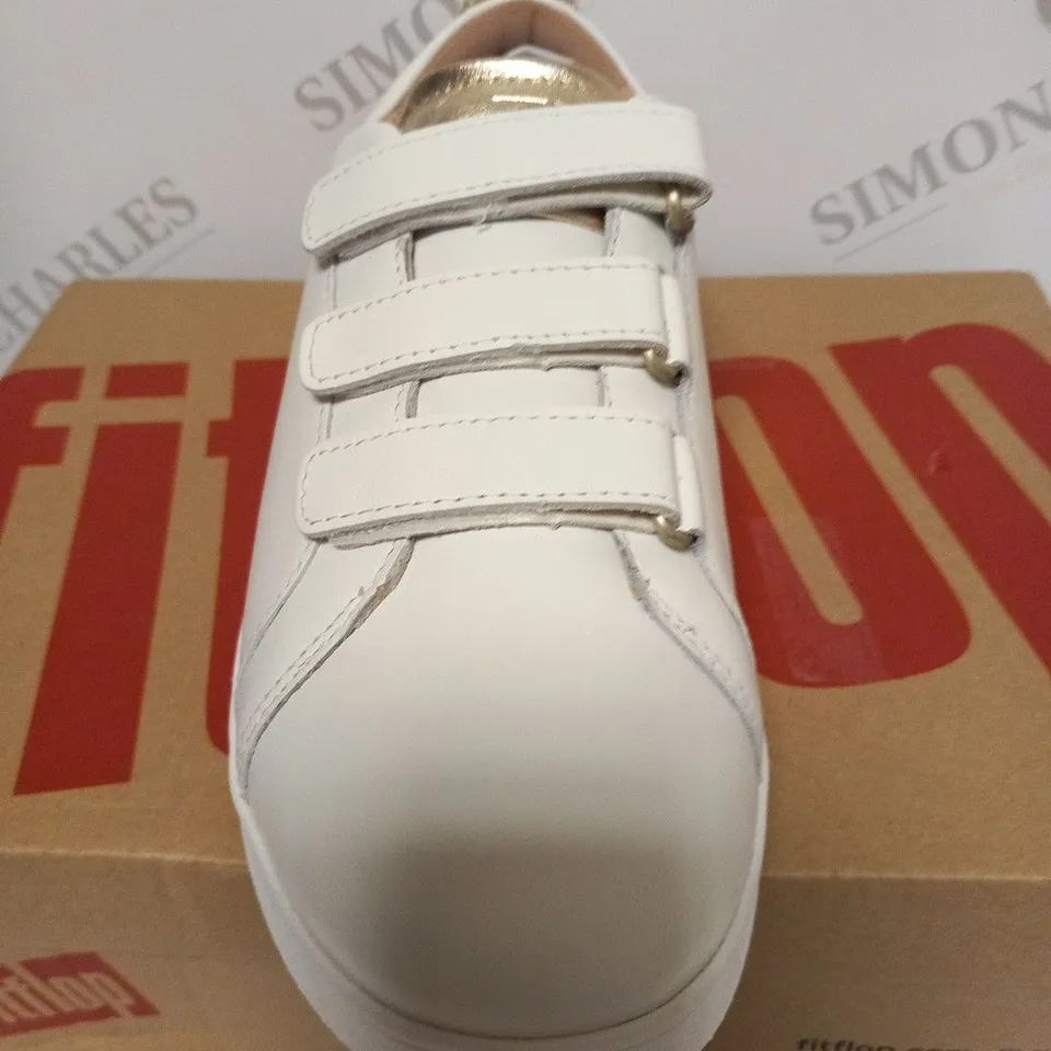 BOXED FITFLOP RALLY METALLIC BACK LEATHER STRAP SNEAKERS SIZE 5
