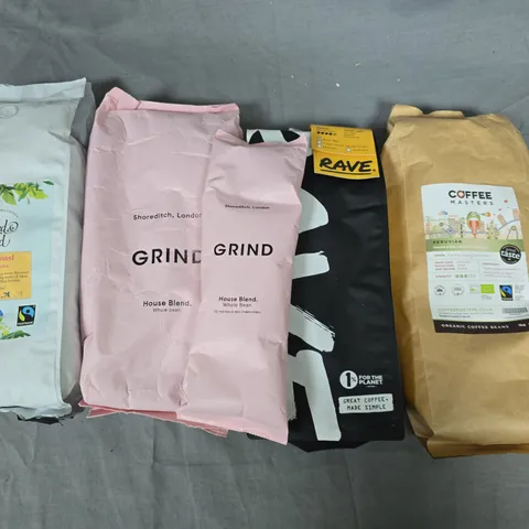 LOT OF 5 ASSORTED PACKS OF COFFEE BEANDS - 4X 1KG 1X 227G