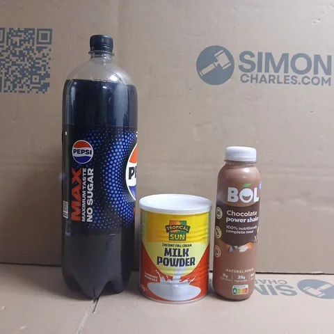 APPROXIMATELY 5 ASSORTED FOOD AND DRINK ITEMS TO INCLUDE PEPSI MAX, MILK POWDER, ETC