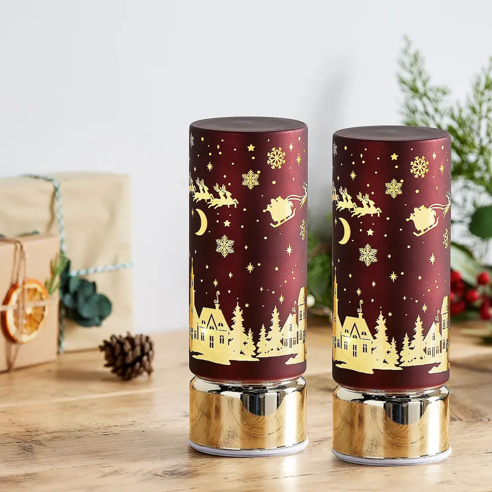 HOME STORIES SET OF 2 PRE LIT WINTER SCENE ROTATING ORNAMENT