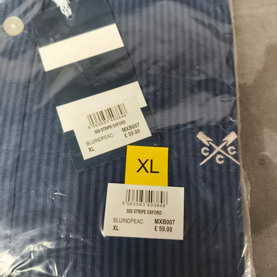 CREW CLOTHING COMPANY BLUE STRIPE OXFORD SHIRT – XL – BAGGED 