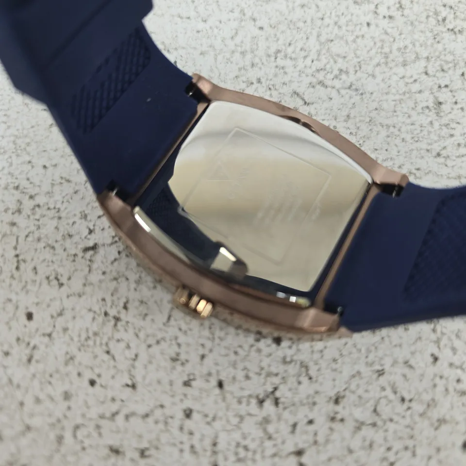 GUESS WATCH – BLUE DIAL, ROSE GOLD-TONE CASE, BLUE STRAP