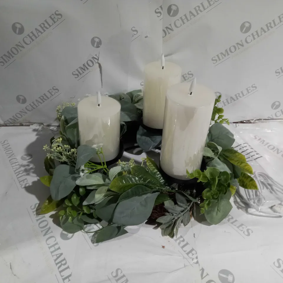 BOXED HOME REFLECTIONS 3 IN 1 FLAMELESS CANDLE WITH WREATH SET - SAGE