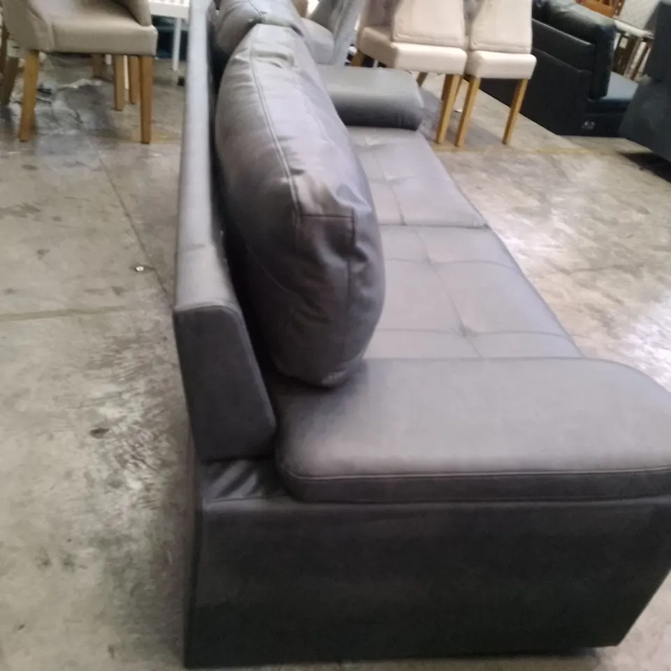 QUALITY DESIGNER 3 SEATER SOFA - DARK GREY LEATHER 