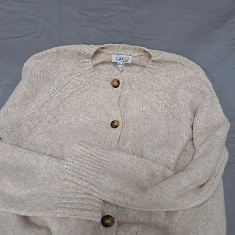 D&CO DENIM & COMPANY BEIGE KNIT CARDIGAN, BUTTON FRONT, UK SIZE M