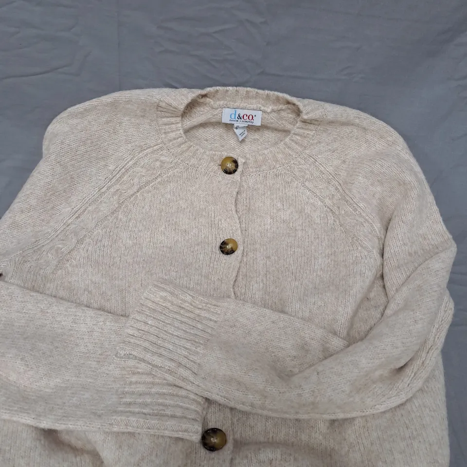 D&CO DENIM & COMPANY BEIGE KNIT CARDIGAN, BUTTON FRONT, UK SIZE M