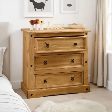 BOXED SECONIQUE CORONA 3 DRAWER CHEST - DISTRESSED WAX PINE (1 BOX)