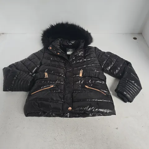 GEORGE PADDED COAT IN GLOSS BLACK WITH HOOD - 10/11 YRS