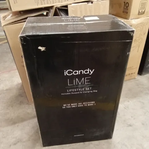 BOXED ICANDY LIME LIFESTYLE CHARCOAL COMBO STROLLER & CARRYCOT