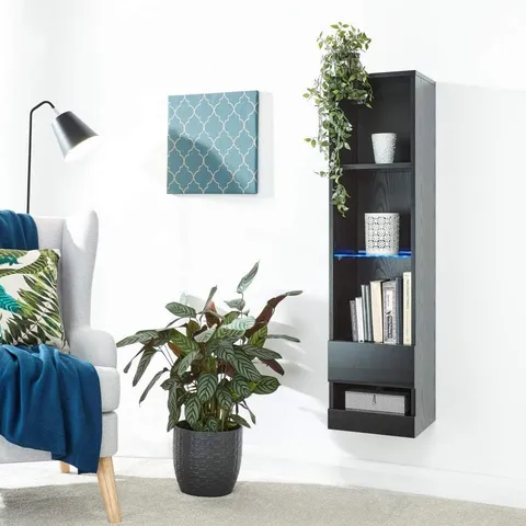 BOXED GALICIA TALL SHELF UNIT WITH LED - BLACK (1 BOX)