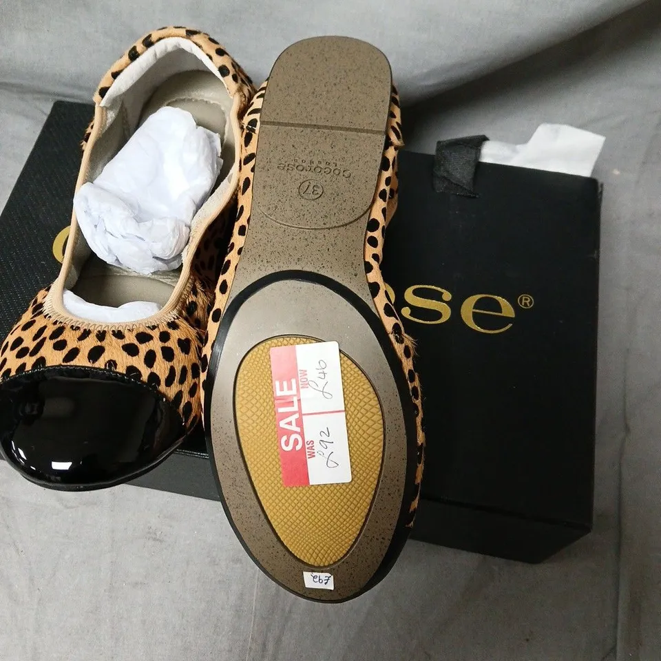 COCOROSE LONDON LEOPARD PRINT BALLET FLATS – UK 4 (EU 37) WITH BLACK PATENT TOE