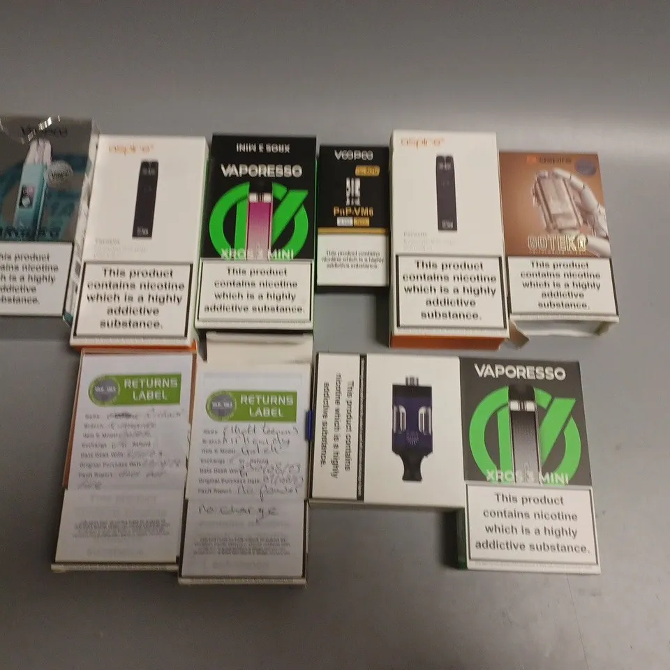 APPROXIMATELY 10 ASSORTED E-CIGARETTE PRODUCTS TO INCLUDE ASPIRE, VAPORESSO, INNOKIN ETC 