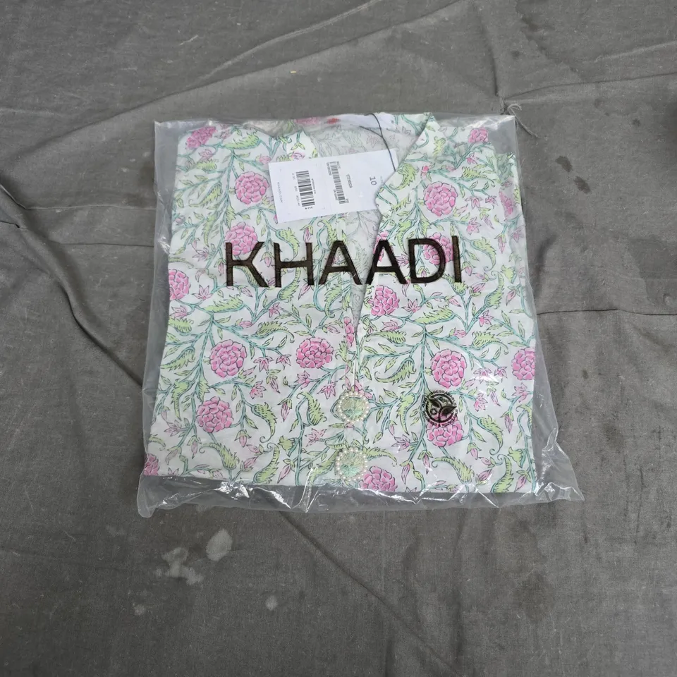 BAGGED KHAADI FLORAL PRINT EMBROIDERED | ELEVATED CAMBRIC KURTA – WOMEN'S, SIZE 10, MULTI