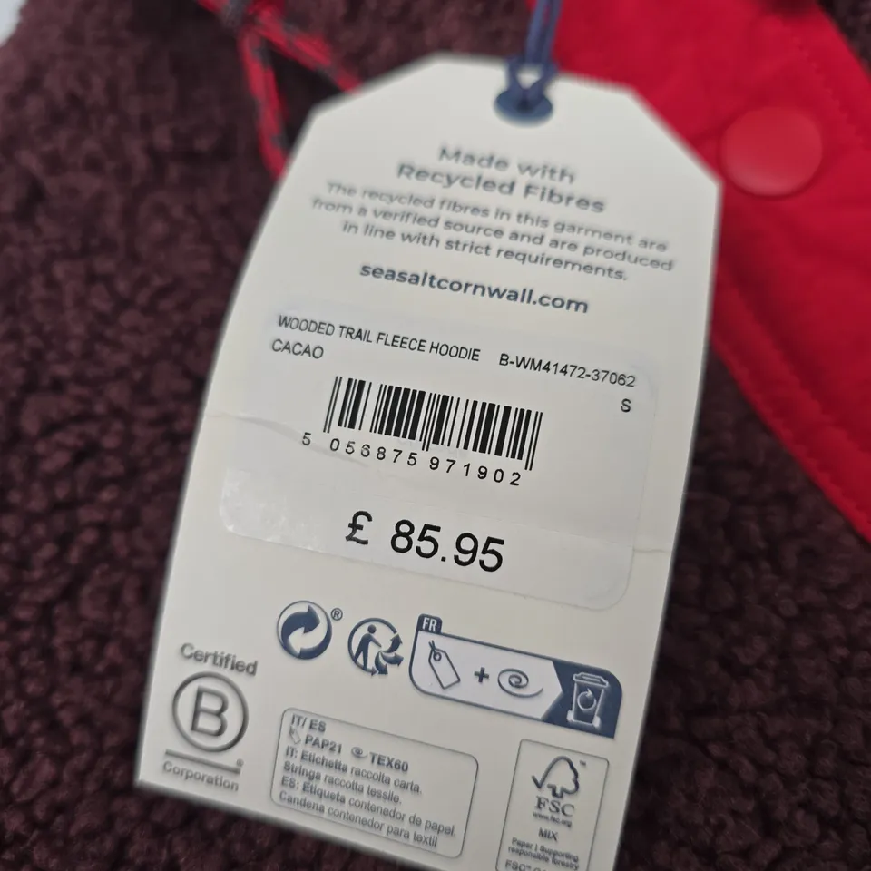 SEASALT CORNWALL FLEECE HOODIE – BURGUNDY, UK SIZE S