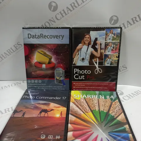 4 X COMPUTER SOFTWARE PRODUCTS TO INCLUDE PHOTO CUT PRO, SHARPEN #4, DATA RECOVERY ETC