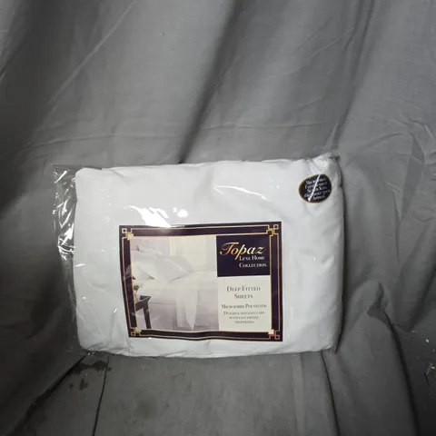 BOX OF APPROXIMATELY 8 X TOPAZ LUXE HOME COLLECTION DEEP FITTED SHEETS – WHITE, MICROFIBRE POLYESTER