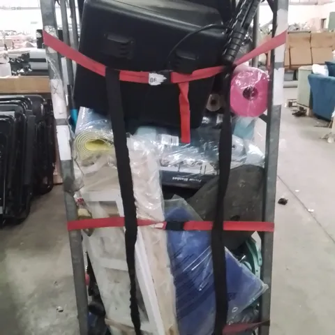 CAGE OF ASSORTED HOUSEHOLD GOODS AND PRODUCTS TO INCLUDE;AIR FRYER,YOGA MAT,HEATED BLANKET,JUICER