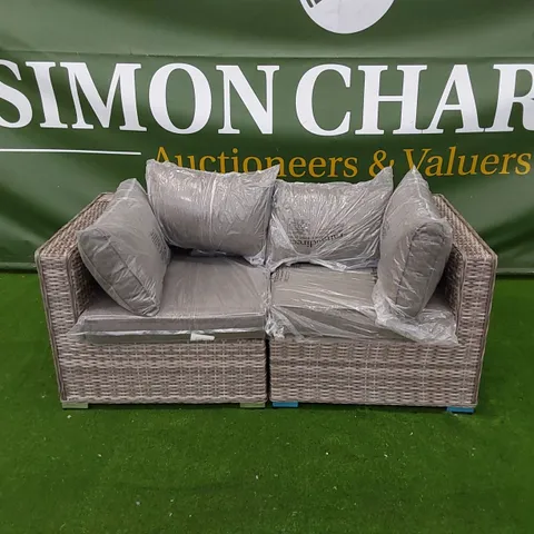 FLORIDA 2-SEATER MODULAR GREY RATTAN SOFA WITH CUSHIONS