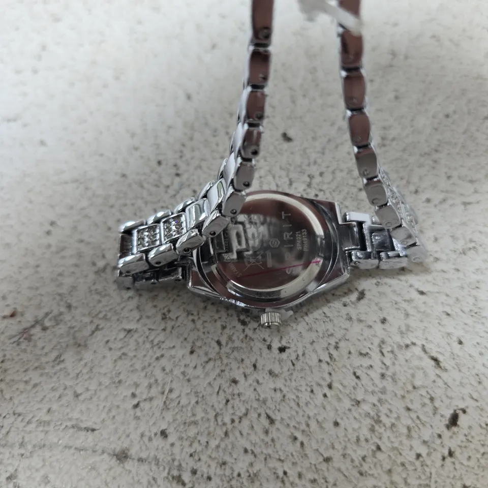BOXED SPIRIT LADIES POLISHED PALE SILVER CRYSTAL BRACELET WATCH