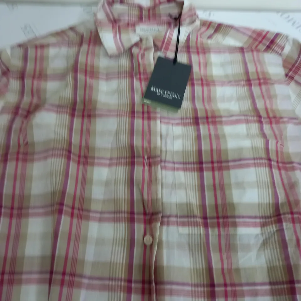 MARC O'POLO CHECKERED SHIRT IN WHITE/PINK - SIZE 36