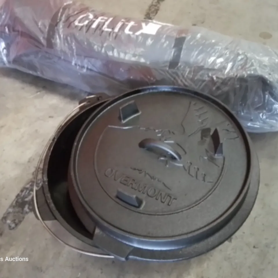 PALLET OF ASSORTED ITEMS TO INCLUDE, LA SCOOTA, OVERMONT CAST IRON PAN, PIN BOARD, CHILDS ACTIVITY CENTRE, INFLATABLE AIR BED, FOLDING STORAGE CRATES.