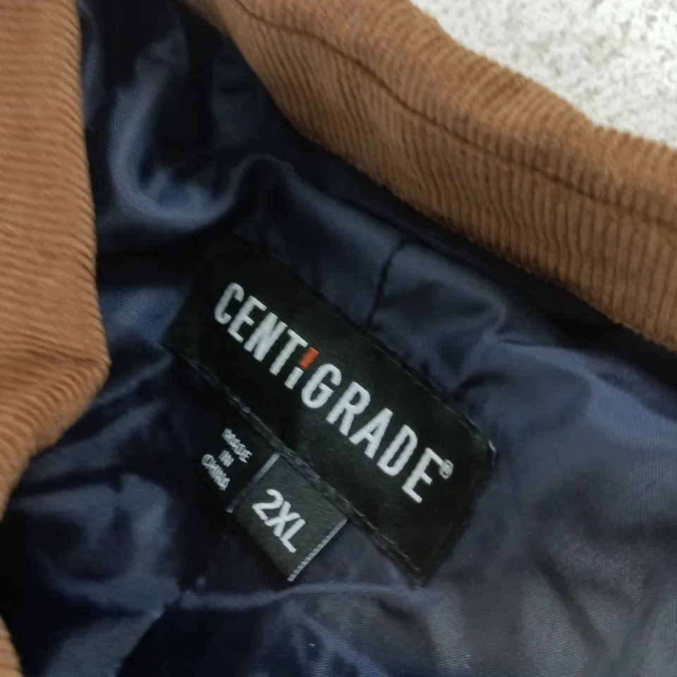 CENTIGRADE QUILTED COAT – NAVY WITH BROWN CORD COLLAR, UK 2XL