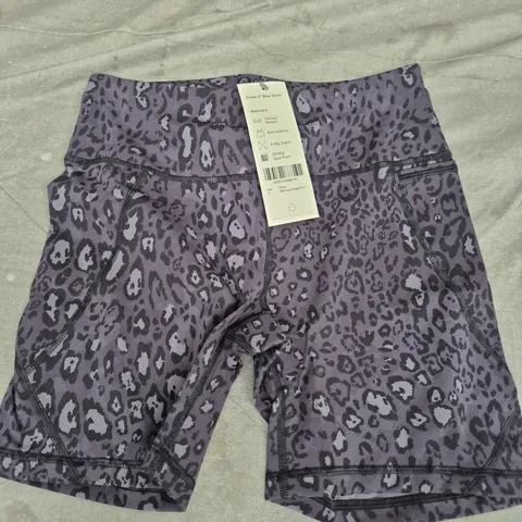 SWEATY BETTY POWER 6" BIKER SHORTS - BLACK LUXE LEOPARD PRINT - SIZE SMALL