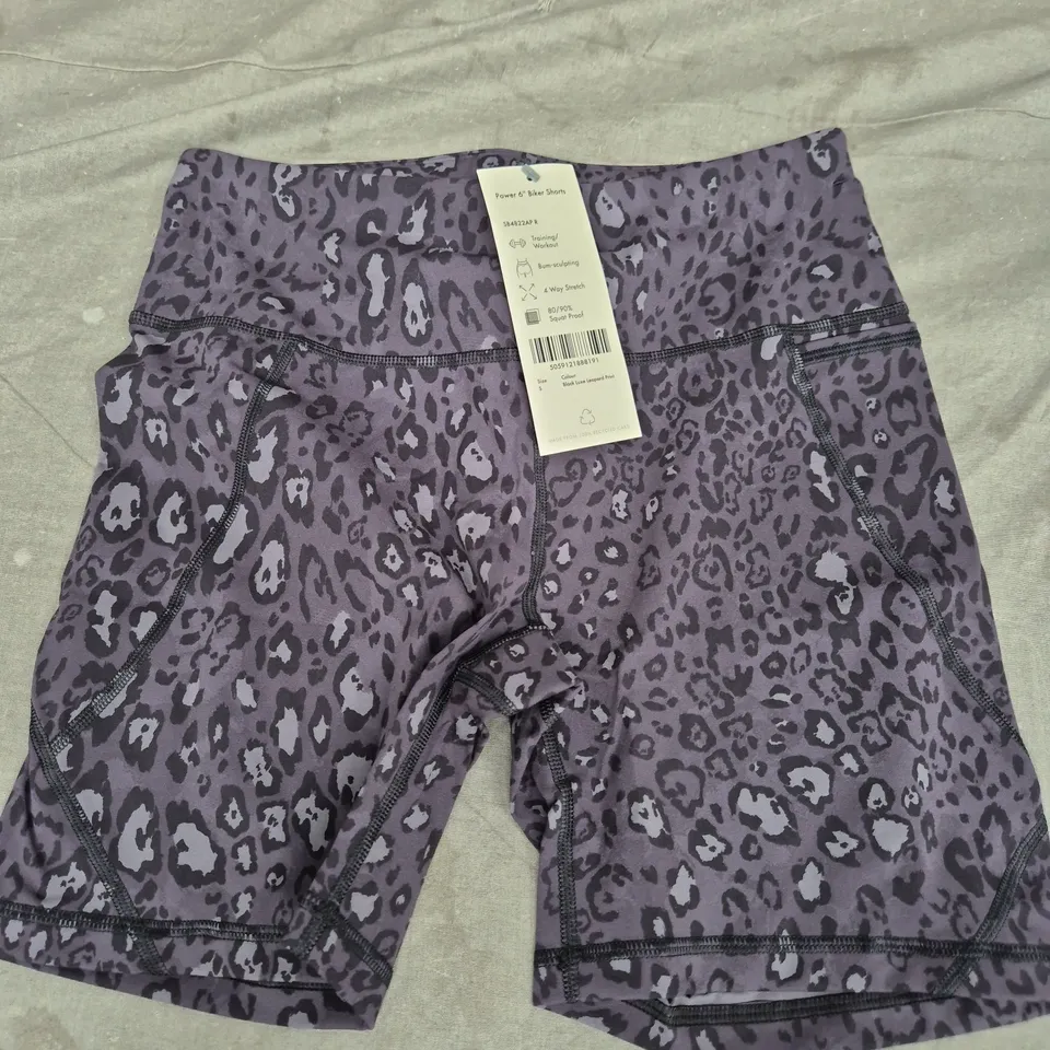 SWEATY BETTY POWER 6" BIKER SHORTS - BLACK LUXE LEOPARD PRINT - SIZE SMALL