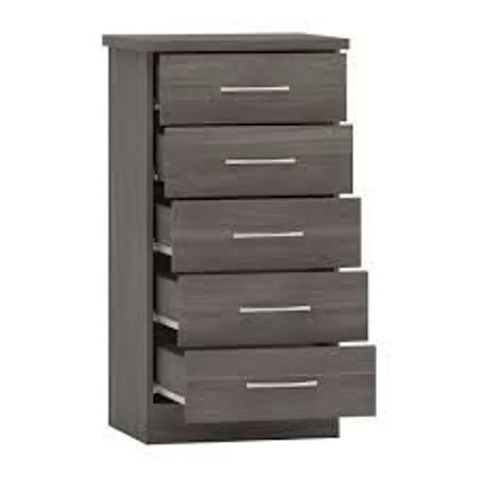 BRAND NEW HOMESDIRECT365 NEVADA BLACK WOOD GRAIN 5 DRAW NARROW CHEST