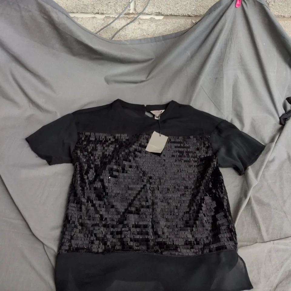 RIVER ISLAND BLACK SEQUINED FRONT TOP - WOMEN'S UK SIZE S