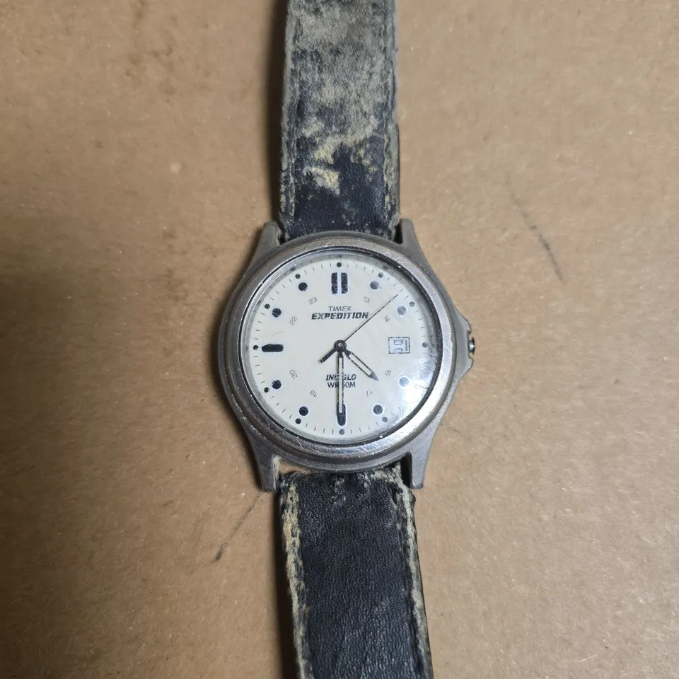 UNBOXED TIMEX EXPEDITION WATCH WITH OFF WHITE DIAL AND LEATHER STRAP