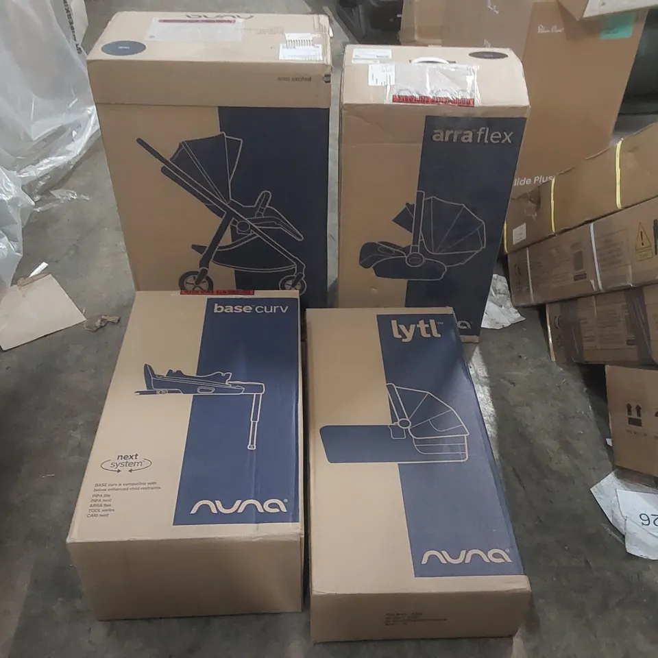 BOXED NUNA LYTL PRAM, COT, CAR SEAT AND BASE (4 BOXES)