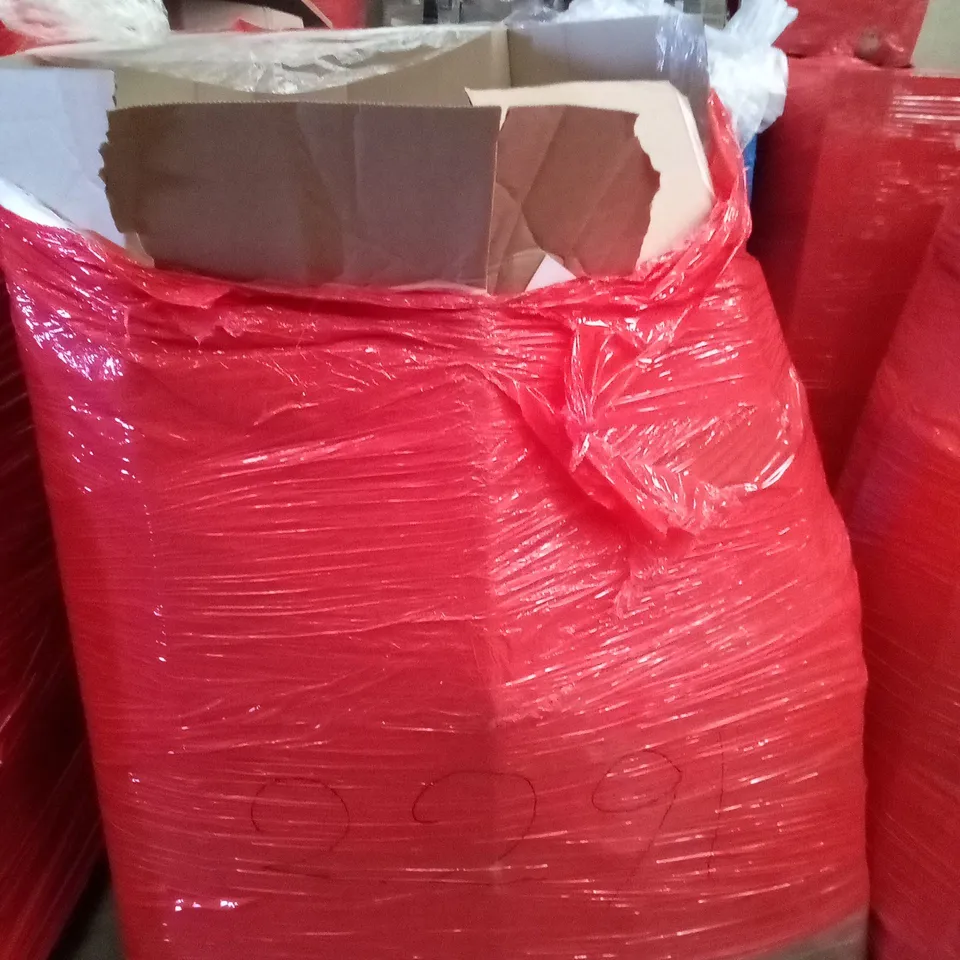 PALLET OF ASSORTED ITEMS INCLUDING ALUMINIUM FRAME WHITE BOARD, 50M 4 ARM ROTARY AIRER, PVC ACCESS PANEL, WEIGHTED BLANKET, STAINLESS STEEL KITCHEN FAUCET, 0.9M THICK BRUSHED ALUMINIUM SHEET