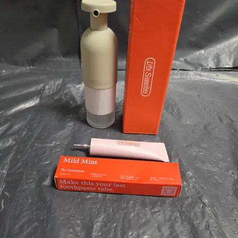 LIFE SUPPLIES MILD MINT TOOTHPASTE SET – TOOTHPASTE TUBE WITH PUMP DISPENSER BOTTLE (BOXED)