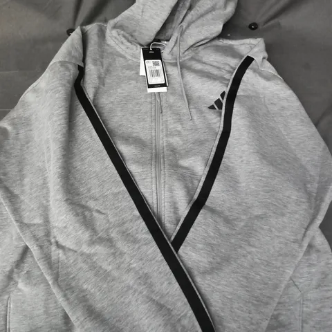 ADIDAS LONG SLEEVE ZIP-UP HOODIE IN GREY/BLACK SIZE XL