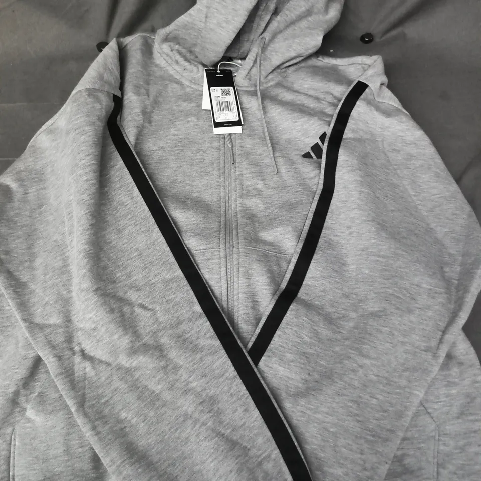 ADIDAS LONG SLEEVE ZIP-UP HOODIE IN GREY/BLACK SIZE XL