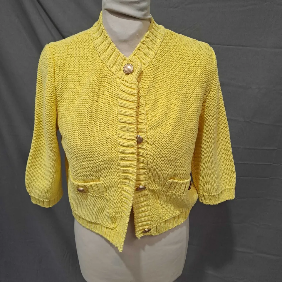 ZARA YELLOW KNITTED BUTTON UP CARDIGAN - SMALL