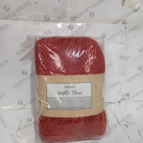 SLEEPDOWN WAFFLE TEDDY FLEECE RUST BURNT ORANGE WARM AND COSY REVERSIBLE SOFT DUVET COVER QUILT BEDDING SET WITH PILLOWCASES - DOUBLE (200CM X 200CM)