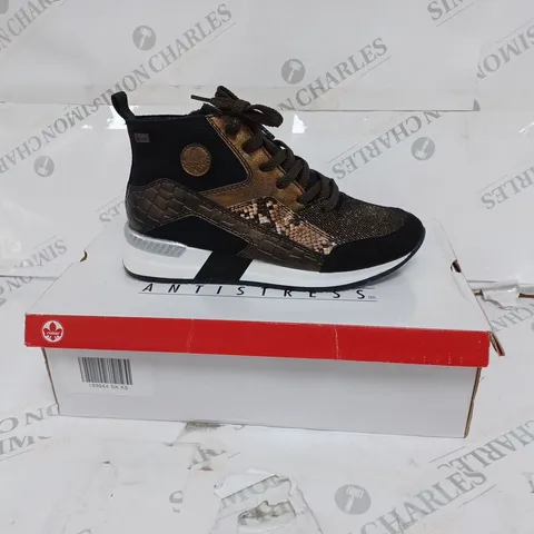 BOXED RIEKER BLACK HI TOP BOOTS- SIZE 5 