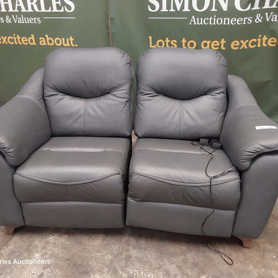 QUALITY BRITISH DESIGNER G PLAN JACKSON POWER RECLINING TWO SEATER SOFA CAMBRIDGE PETROL BLUE LEATHER 