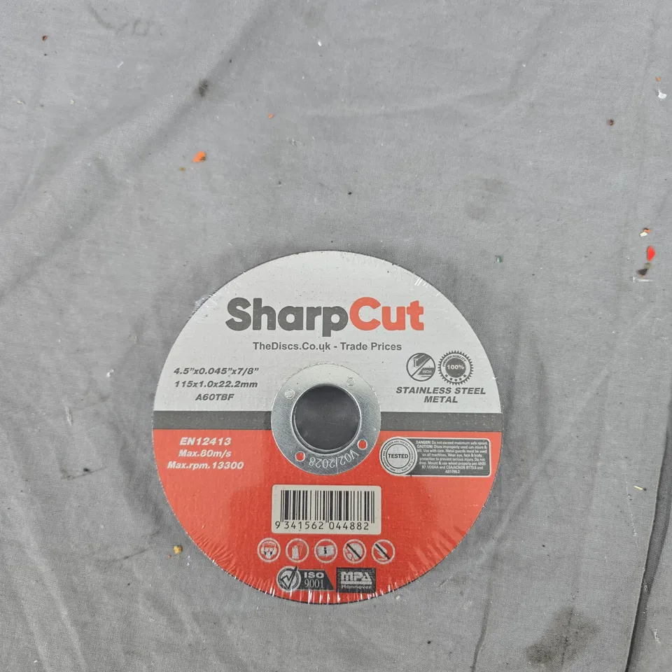 10X SHARPCUT CUTTING DISC FOR STAINLESS STEEL – 115MM DIAMETER, 1.0MM THICK, BORE 22.2MM