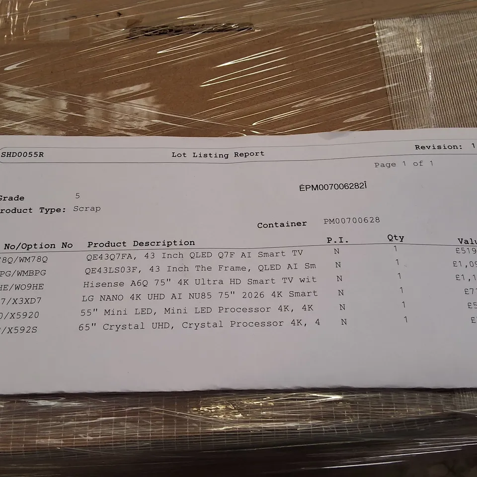 PALLET CONTAINING 6 ASSORTED DAMAGED TVS