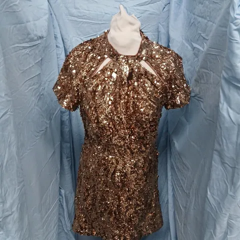 FRENCH CONNECTION BROWN/GOLD SEQUIN DRESS – WOMEN'S, UK 8 (US 4)